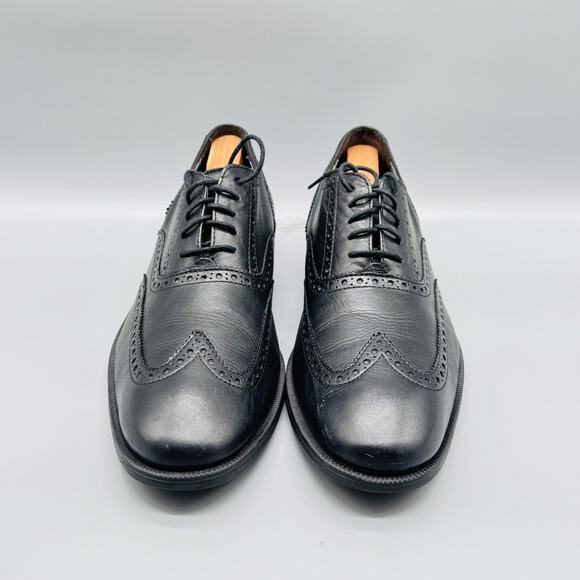Cole Haan Shoes Men 9 Black Leather Wingtip Brogue Oxford Slip On Lace Up Dress - Picture 3 of 13